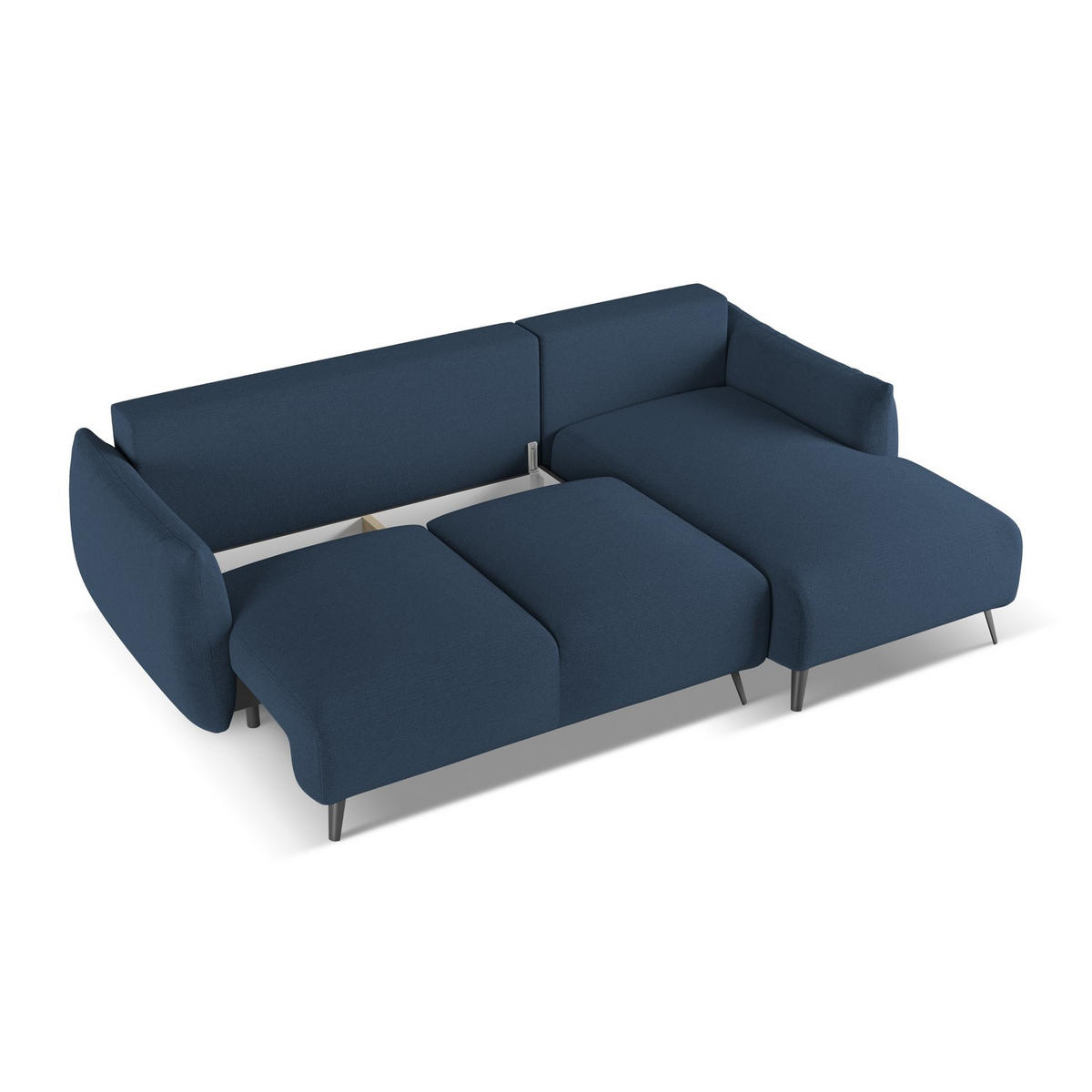 ECKSOFA mit Schlaffunktion Chenille Stoff Blau - Blau/Schwarz, Textil/Metall (242/162cm) - LaMiaSofa