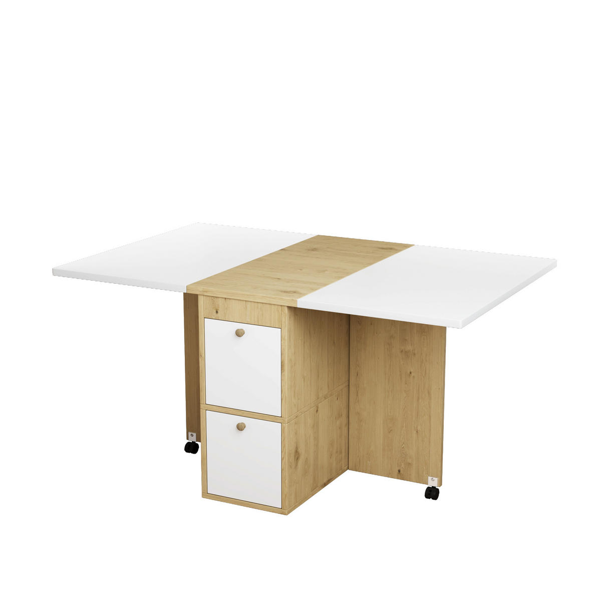 ESSTISCH-SET 120/80/75 cm klappbarer multifunktionaler Esstisch mit 4 Stühlen weiß/Eiche - Weiß, Holzwerkstoff (80/75/120cm) - OKWISH