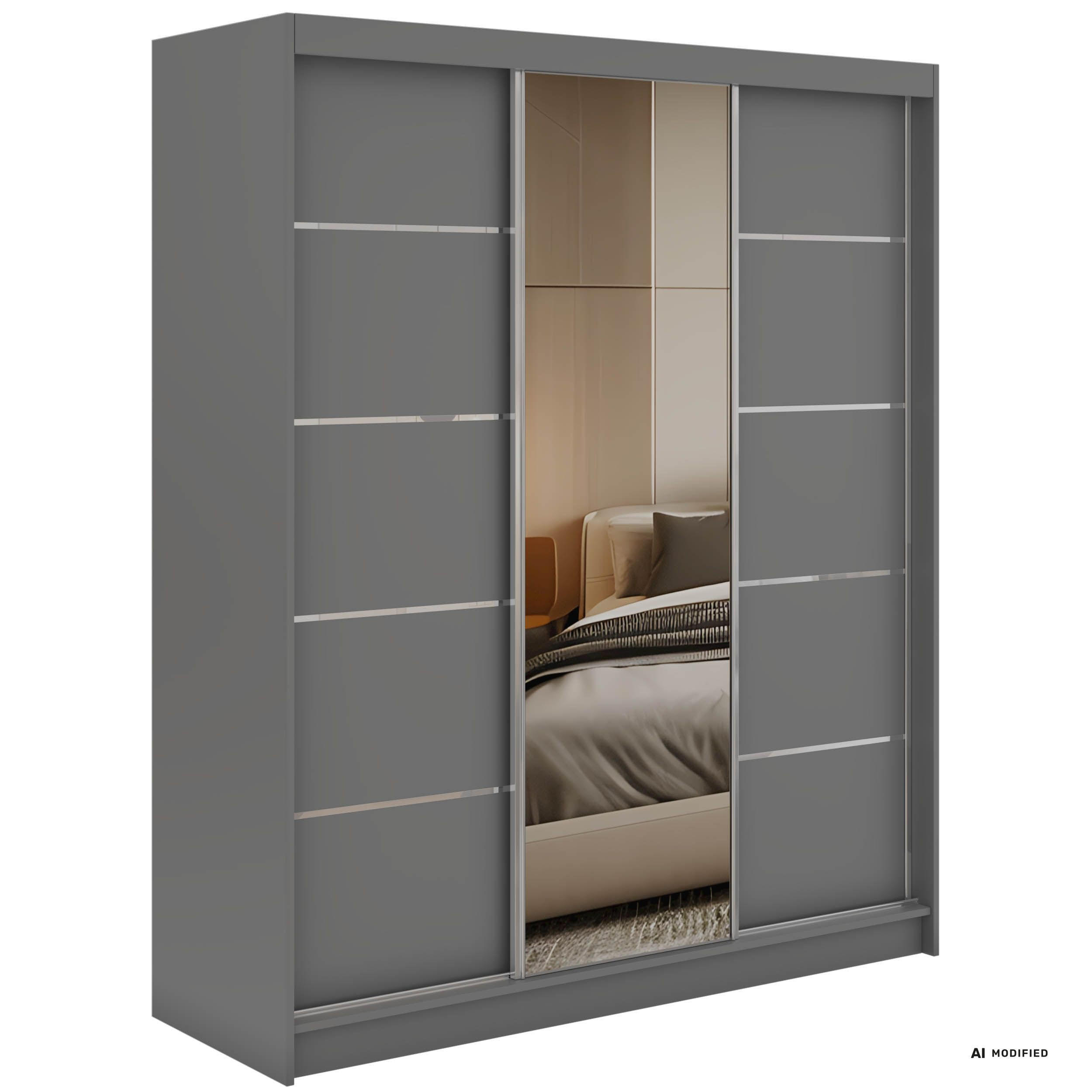 MKS Schwebetürenschrank Grau 180x216x61 cm