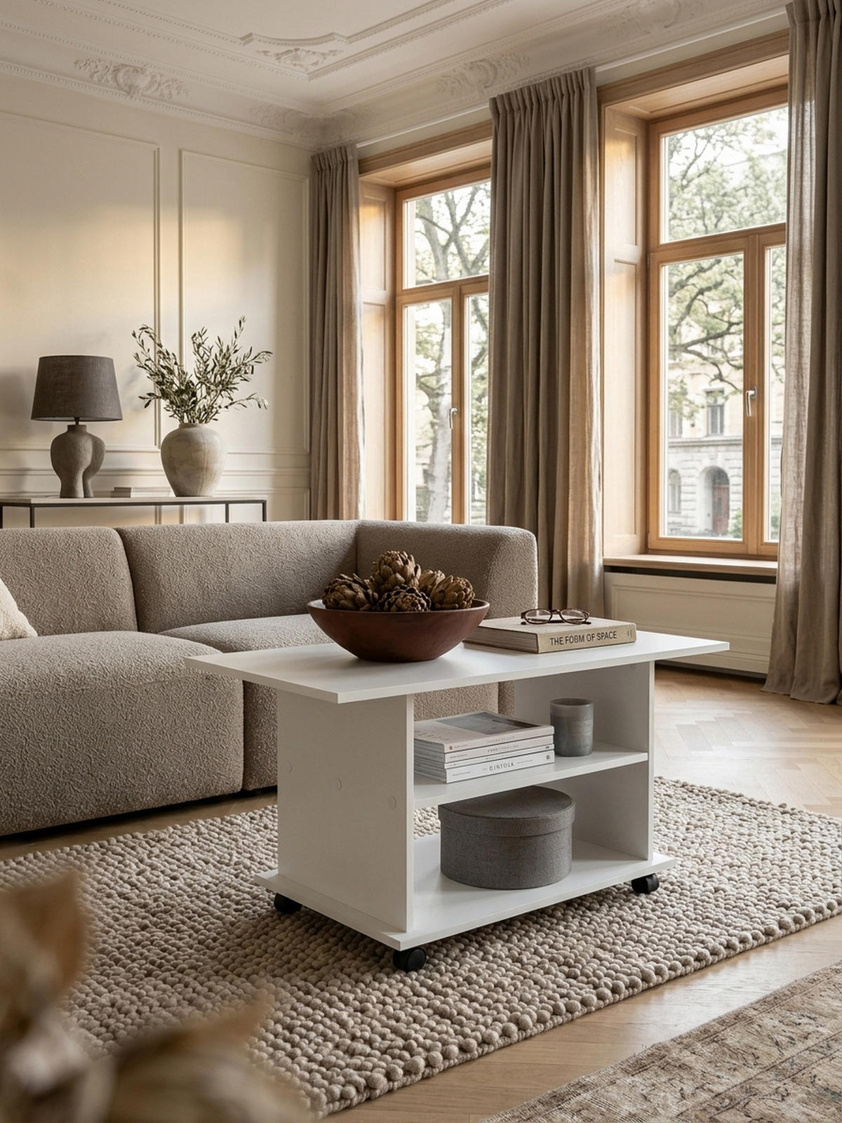 COUCHTISCH mit zwei Ablageflächen, Rollen und Melaminharzbeschichtung, Weiß 95x54x51 cm - Schwarz/Weiß, Holz (54/95/51cm) - KADIMA DESIGN