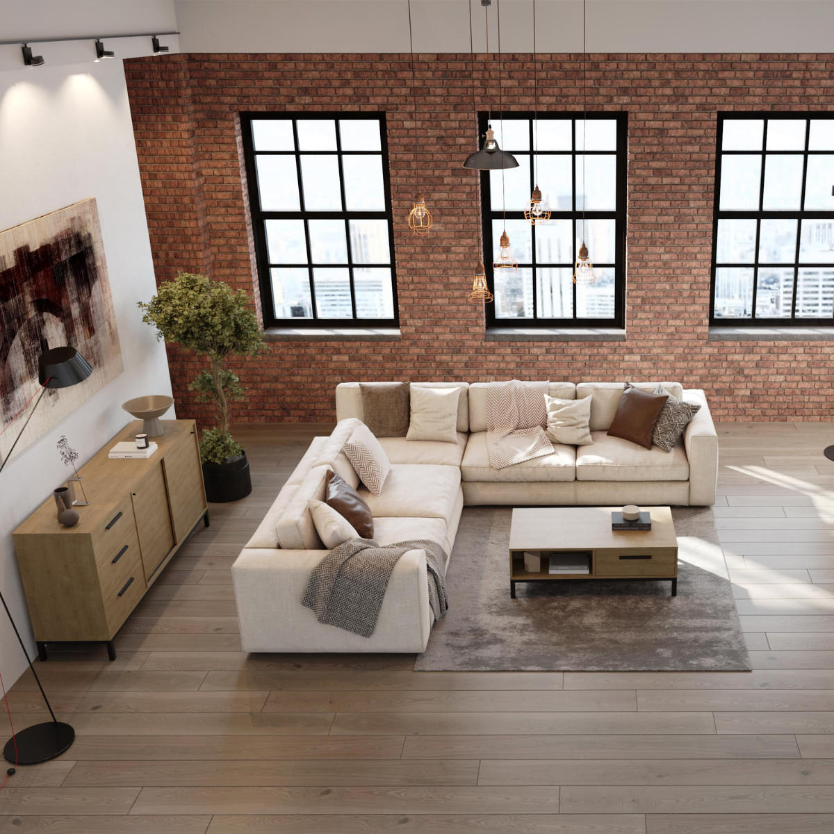 SIDEBOARD 2 schiebetüren und 3 schubladen - craft 181/44,9/86 cm - Eschefarben, Holzwerkstoff (44.9/86/181cm) - Calicosy