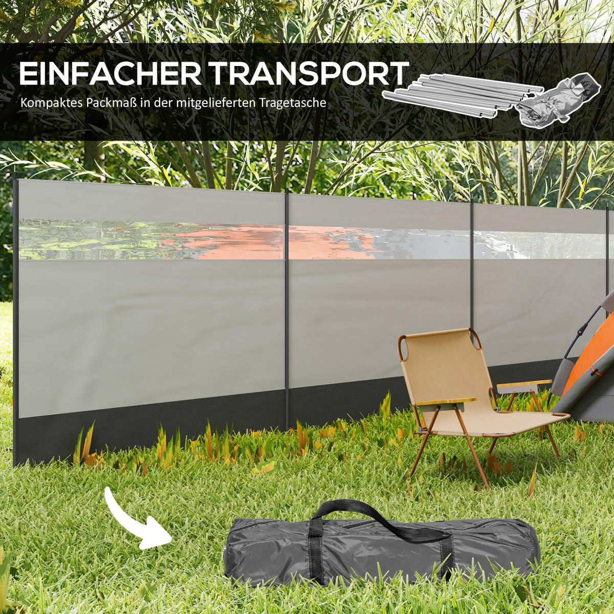 WINDSCHUTZ 4er Set Polyester Stahl Grau - Grau, Kunststoff (1/140cm) - Outsunny
