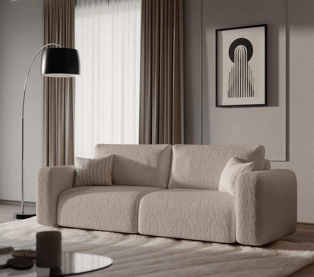 SOFA TALW mit Schlaffunktion, Beige - Ecru, Textil (255/85/105cm) - Fedve