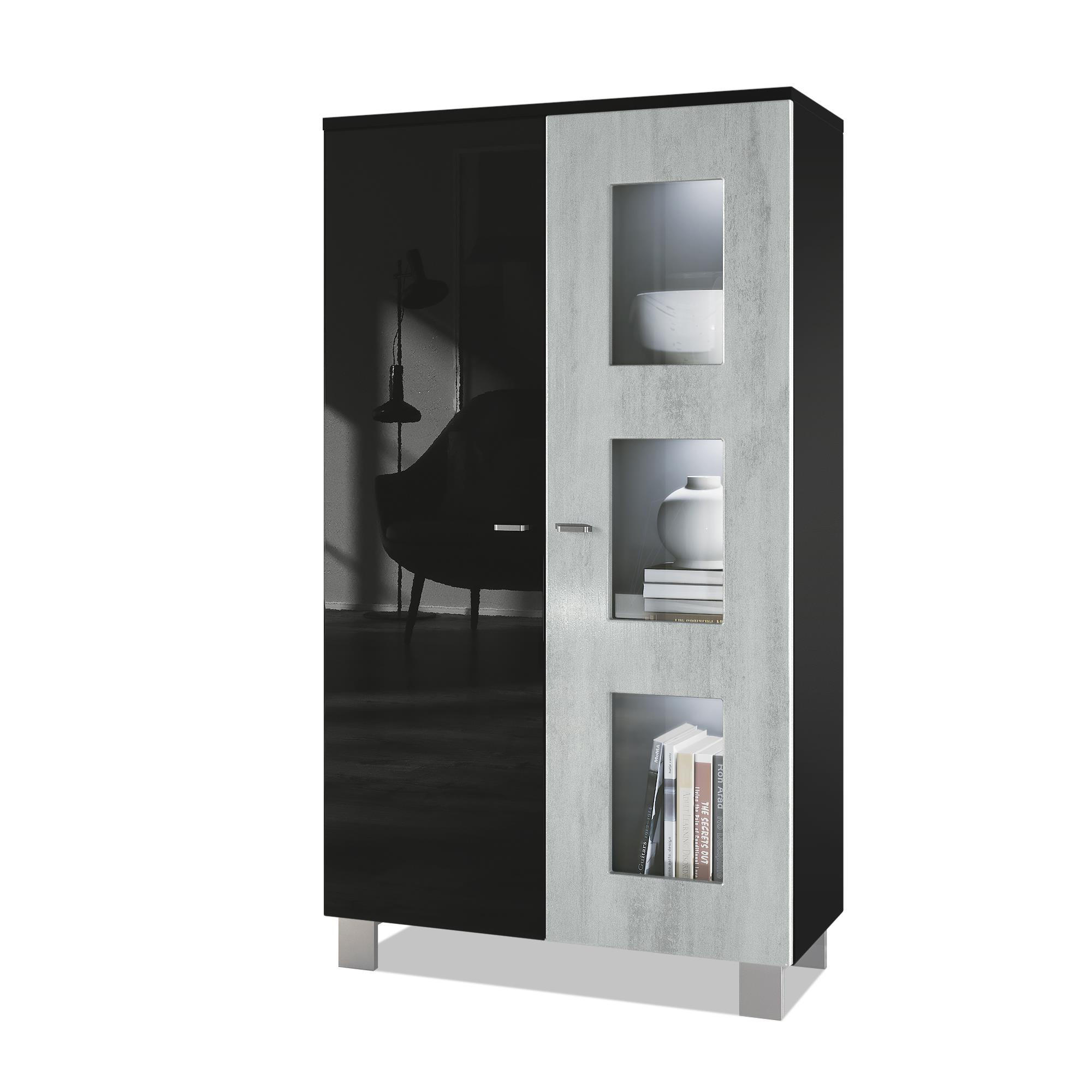 VITRINE Denjo Tür in Beton Oxid Optik - Hellgrau, Holzwerkstoff (71/129/35cm) - Vladon