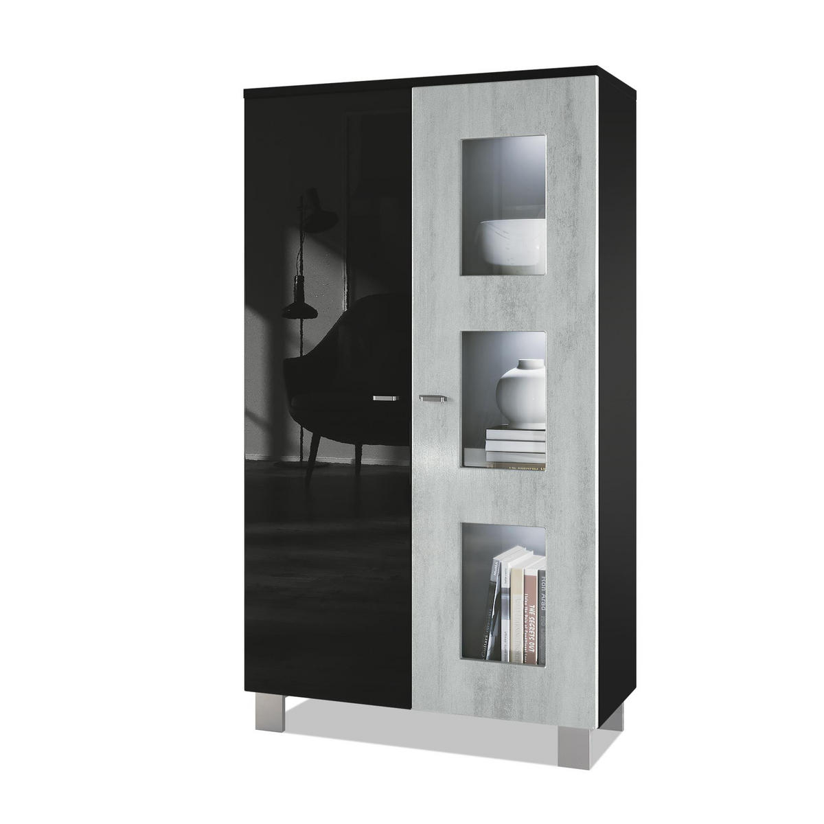 VITRINE Denjo Tür in Beton Oxid Optik - Hellgrau, Holzwerkstoff (71/129/35cm) - Vladon