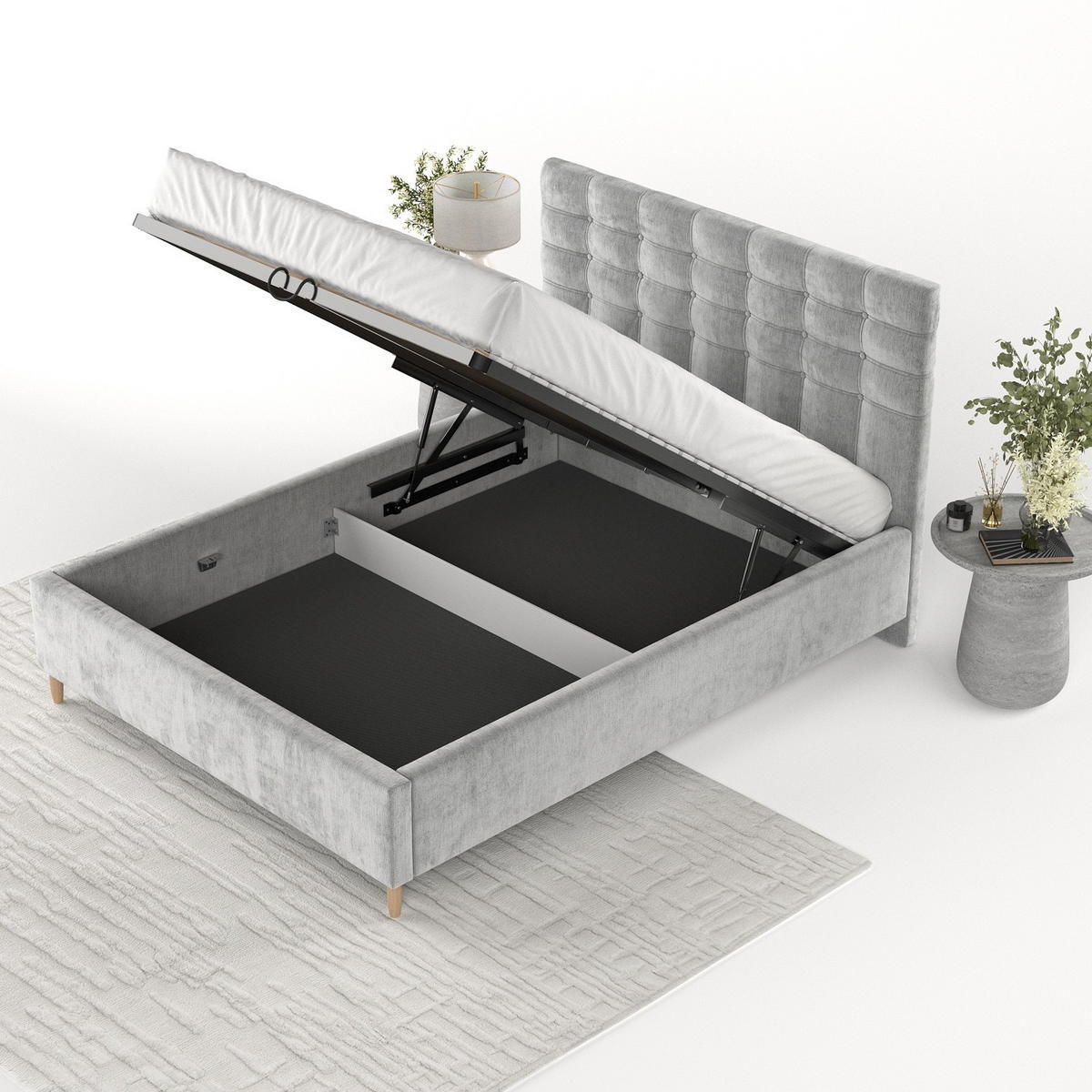 POLSTERBETT Soma 140/200 cm Hellgrau im Lotta Stoff - Hellgrau/Naturfarben, Holz/Holzwerkstoff (140/200cm) - AltaBeds