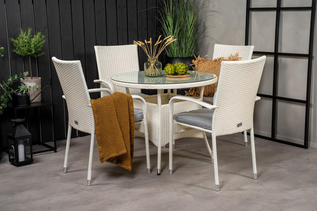 GARTENTISCHGRUPPE Weiß - Weiß, Holzwerkstoff - ebuy24