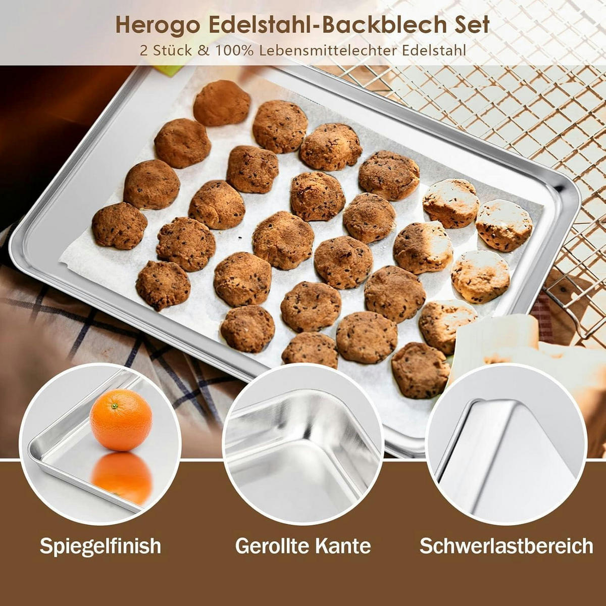 BACKBLECH 2er Set Edelstahl 31,4x24,6x2,5 cm - Silberfarben, Metall (24.6/2.5/31.4cm)