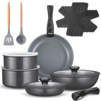 KOCHTOPFSET 17-teilig Keramik Abnehmbarer Griff Induktion - Schwarz, Metall - Bextcok