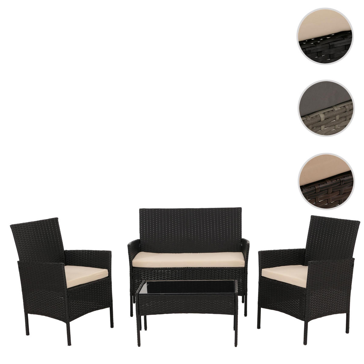 GARTEN-GARNITUR Poly-Rattan Grau - Grau, Metall - PROREGAL