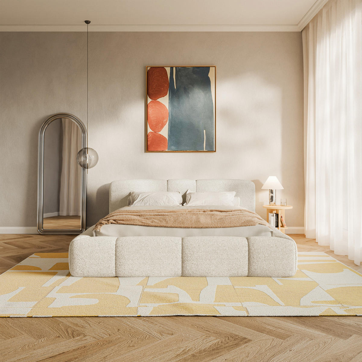 ČALOUNĚNÁ postel Bowia, světle béžový plyš, 200x200 cm - černá/ecru, textil (200/200cm) - Selsey