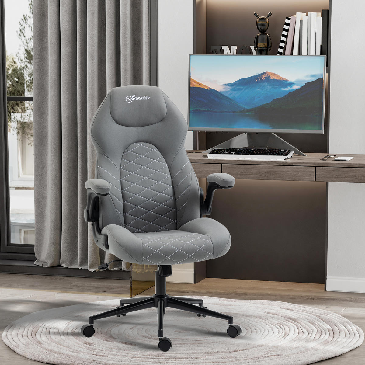 BÜROSTUHL, Ergonomischer Schreibtischstuhl, Computerstuhl mit Wippfunktion - Hellgrau, Kunststoff (69.5/122/65.5cm) - Vinsetto