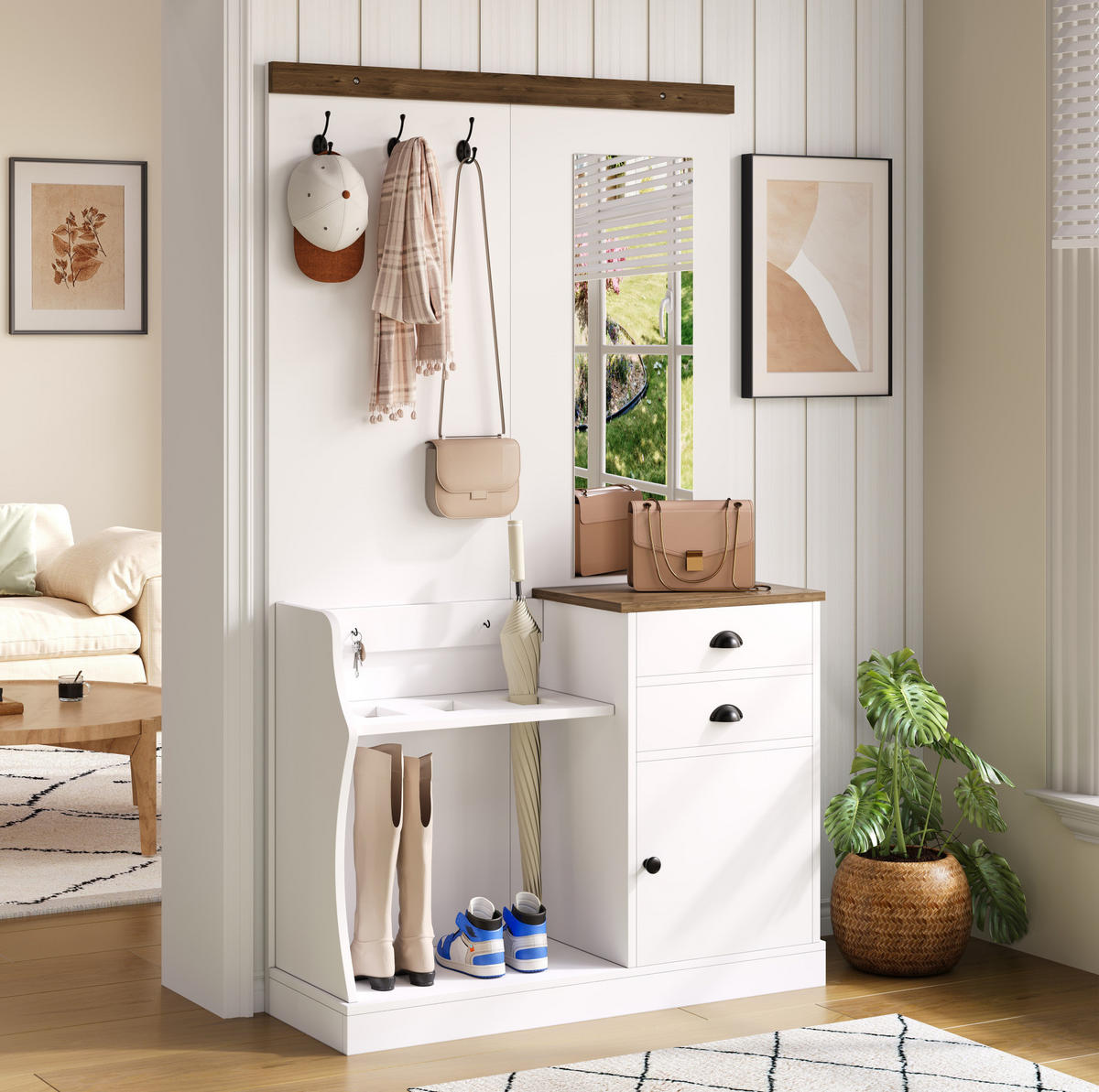 GARDEROBENSET mit Spiegel 110,5 x 38 x 191 cm Spanplatte Weiß - Weiß, Holzwerkstoff (38/191/110.5cm) - Beauniv