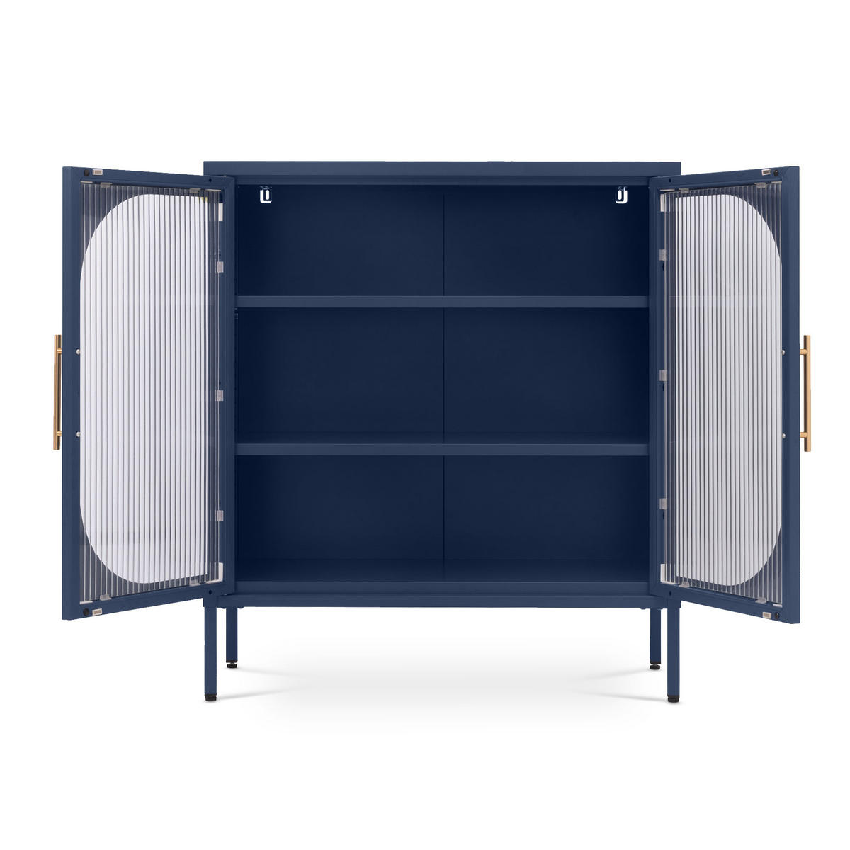 LUKA 2-türiges Metall-Sideboard in Mitternachtsblau mit geriffeltem Glas, 80 cm - Dunkelblau, Metall (80/90/35cm) - Sicaan