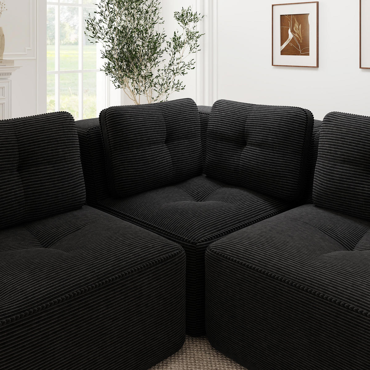WOHNLANDSCHAFT Schwarz 386/177/69 cm 4-Sitzer Modular Cordstoff - Schwarz, Textil (386/69/177cm) - PANGIVO