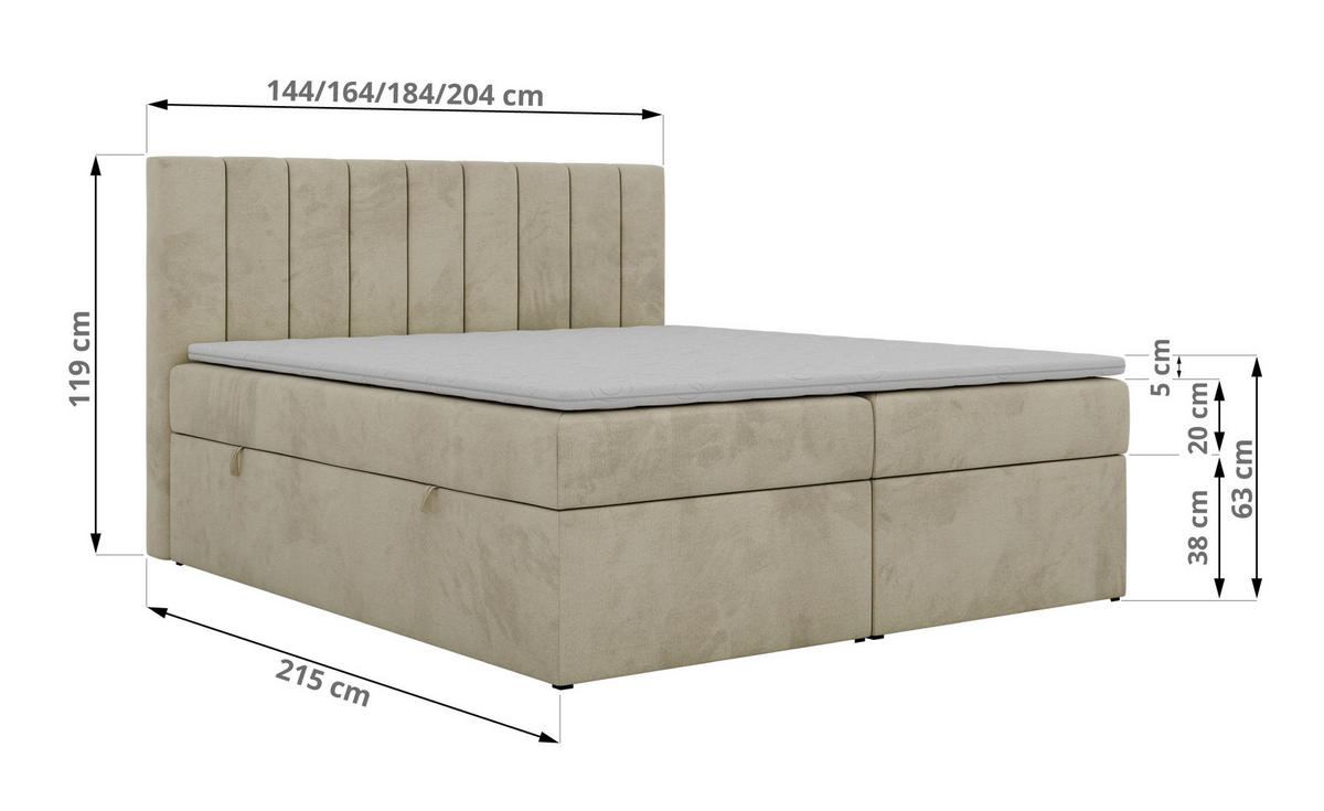 BOXSPRINGBETT ALVER 200/200 - Beige Velvet - H3 - Beige, Textil (200/200cm) - MKS