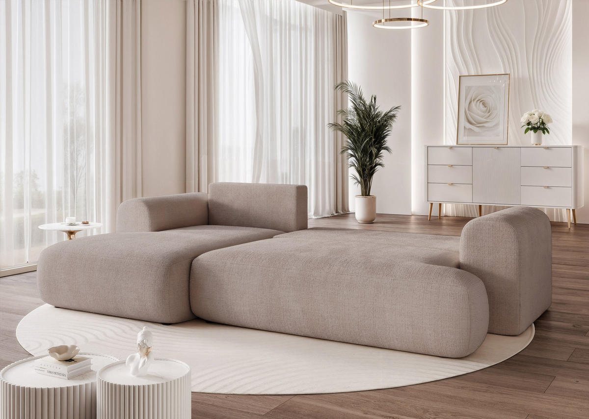 ECKSOFA BLOOM mit Schlaffunktion und Bettkasten Grau - Grau, Holzwerkstoff/Kunststoff (263/150cm) - Idohome