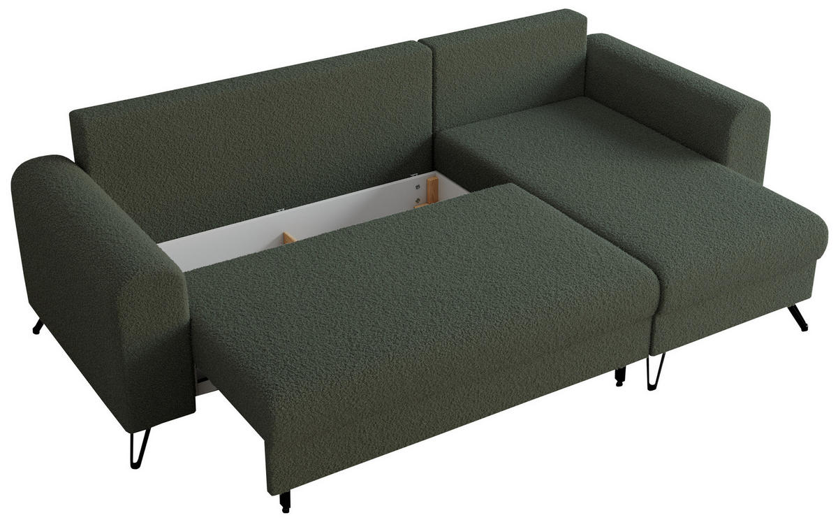 ECKSOFA Hugo Boucle Grün - Schwarz/Grün, Textil/Metall (242/140cm) - MKS