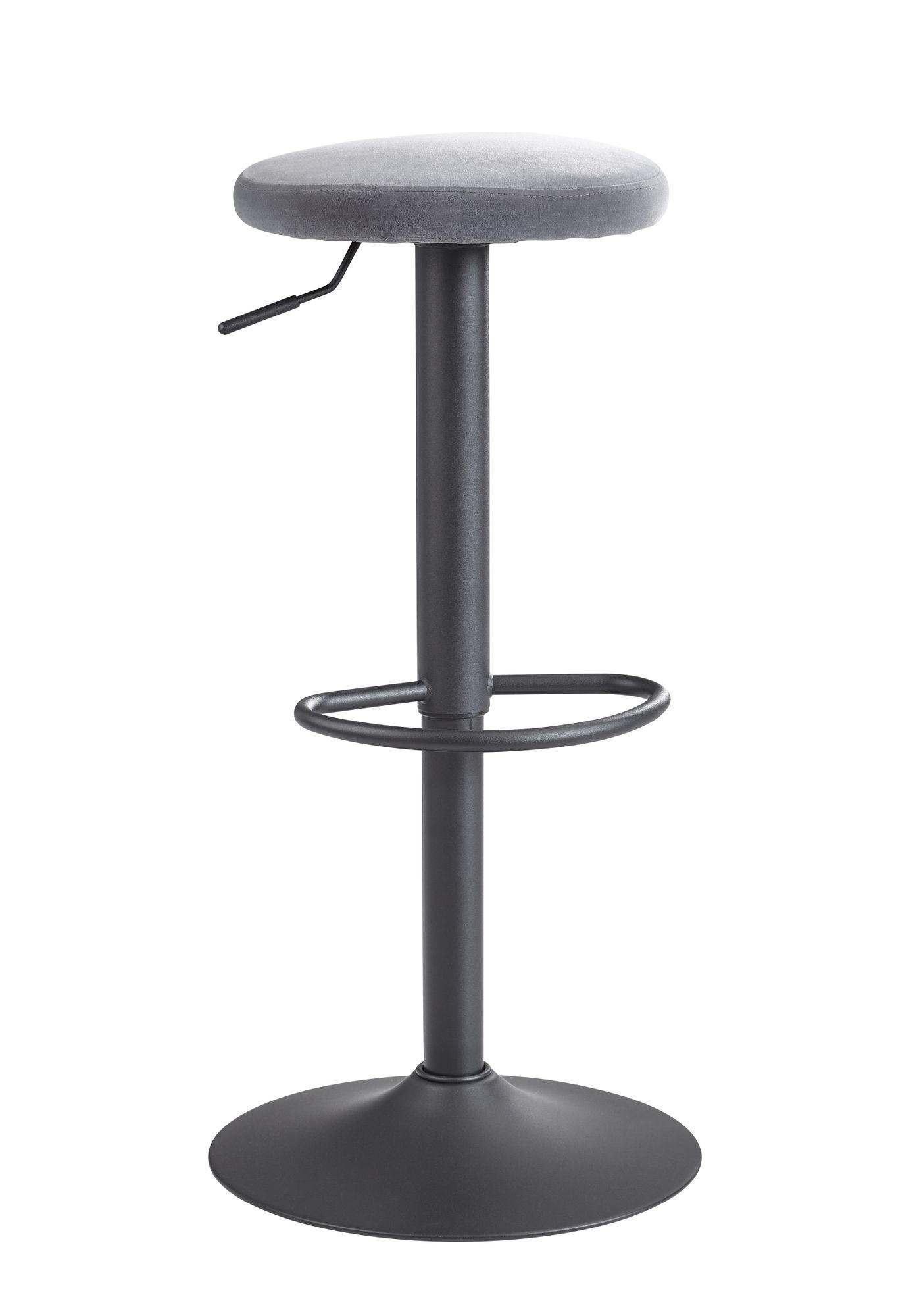 BARHOCKER Höhenverstellbar Eisen Samt Drehbar CAMPANIA, Grau 40x40x79 cm - Schwarz/Grau, Textil/Metall (40/79/40cm) - KADIMA DESIGN