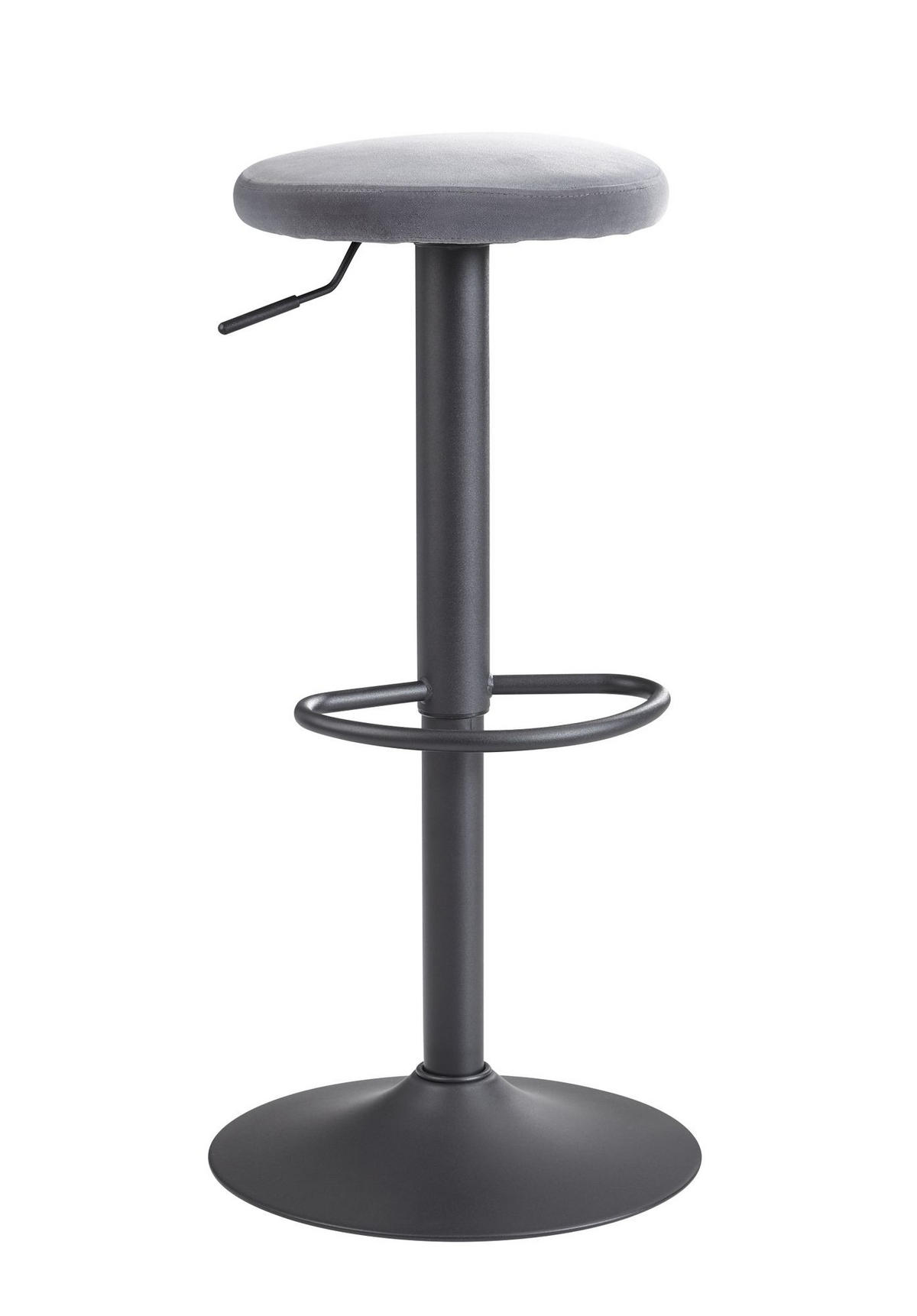 BARHOCKER Höhenverstellbar Eisen Samt Drehbar CAMPANIA, Grau 40x40x79 cm - Schwarz/Grau, Textil/Metall (40/79/40cm) - KADIMA DESIGN