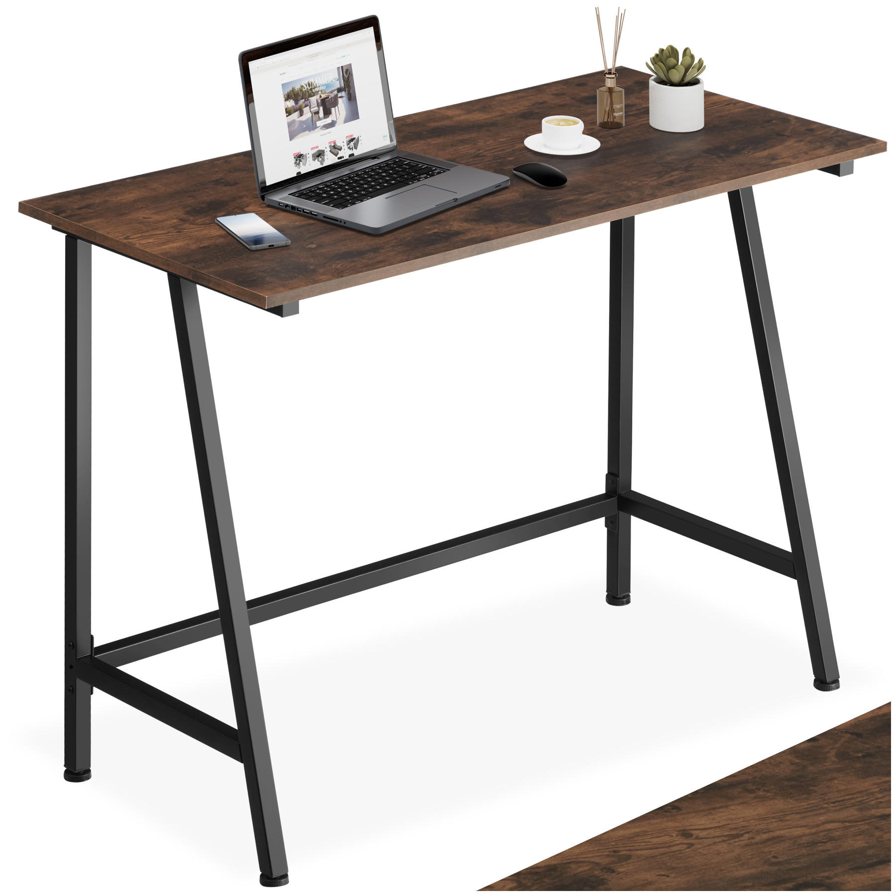 SCHREIBTISCH Newton,100 x 50 x 77 cm,Industrial Holz dunkel, rustikal - Rostfarben, Holzwerkstoff (100/50/77cm) - tectake