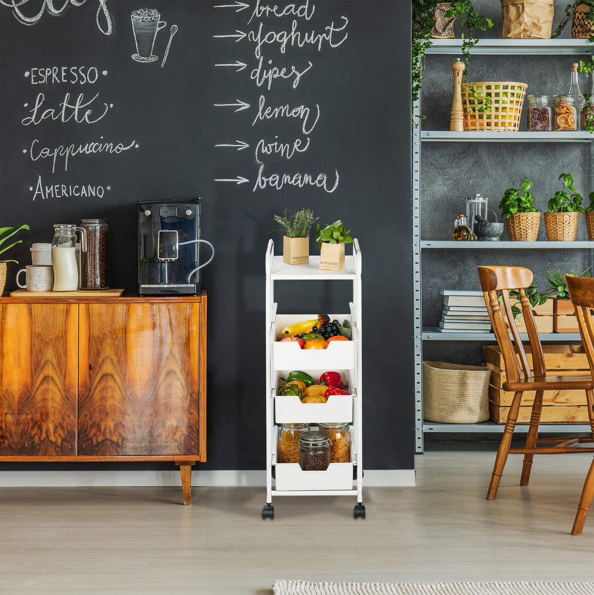 VOZIČEK - bela, kovina/umetna masa (32.5/85.5/40cm) - Relaxdays