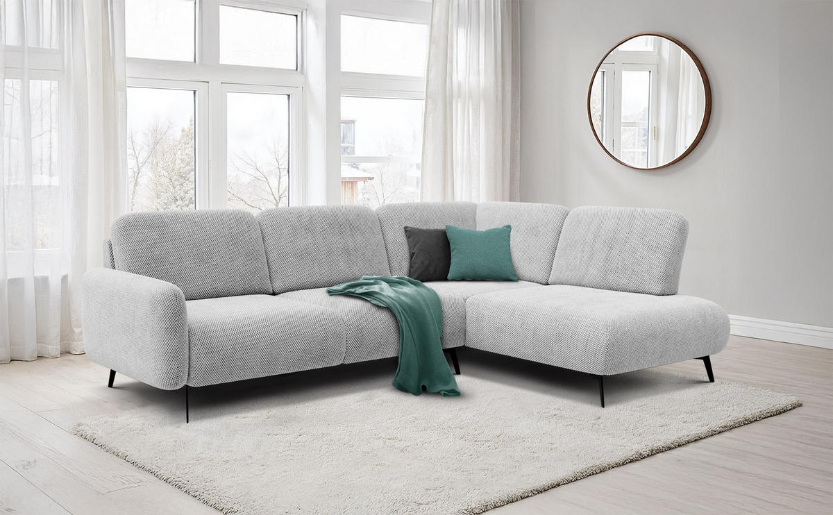 ECKSOFA FEBE 5-Sitzer rechts, hellgrau - Hellgrau/Schwarz, Holz/Textil (271/190cm) - Courtois Laville