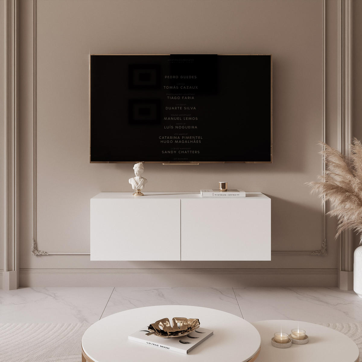 TV-LOWBOARD weiß matt, hängend mit LED-Beleuchtung - Weiß, Holzwerkstoff (100/36/40cm) - Idohome