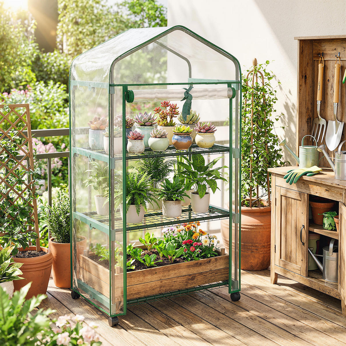 GEWÄCHSHAUS DE-12088 3 Etagen, hochdichte PVC-Bâche, 4 Rollen Transparent - Transparent, Kunststoff (49/130/69cm) - ComfortXL