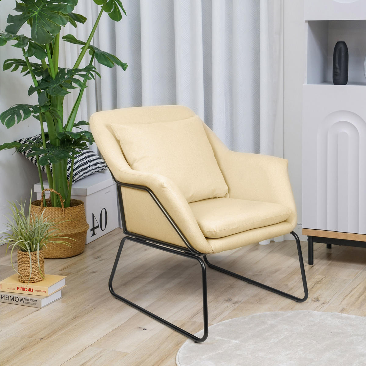 LOUNGESESSEL JOSIE Stoffbezug Beige - Beige/Schwarz, Textil (68/82/64cm) - SVITA