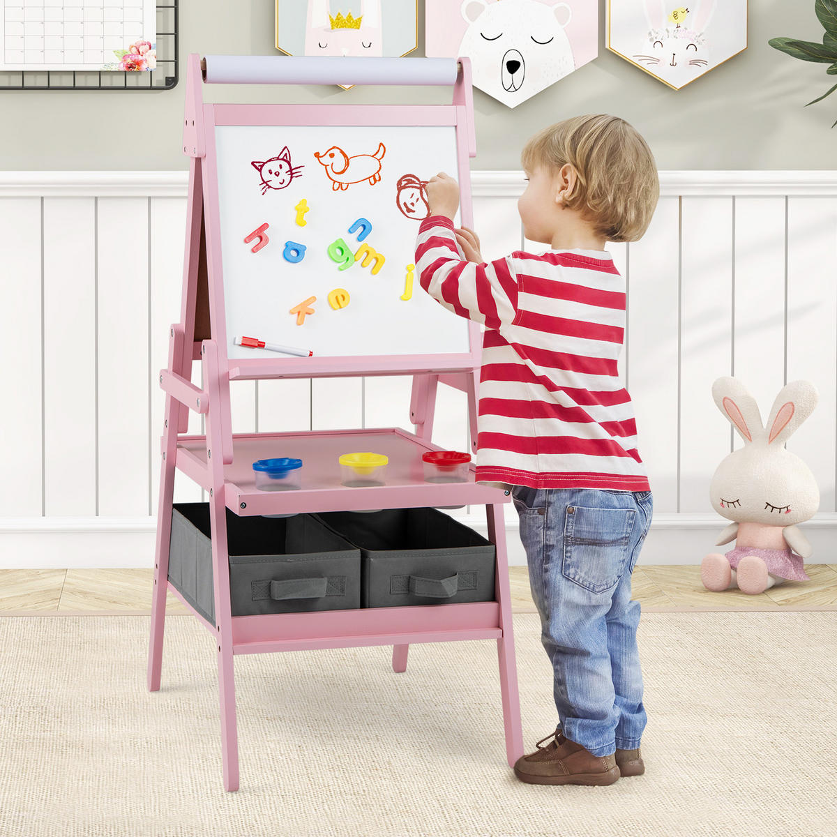 KINDERSTAFFELEI Rosa - Pink, Holzwerkstoff (46/101.5/54cm) - COSTWAY