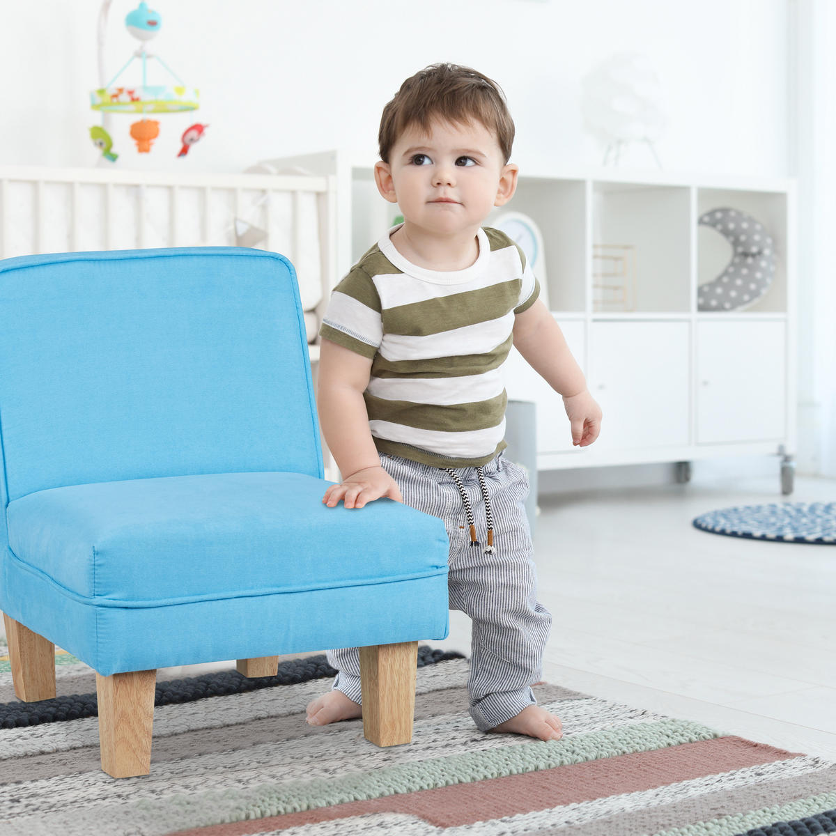 KINDERSESSEL - Hellblau, Holz/Textil (45/60/52cm) - Relaxdays