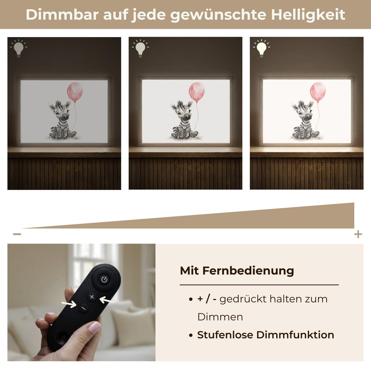 NACHTTISCHLAMPE MIT AKKU Zebra - Baby - Tiere - Rosa Luftballon 40x30 cm - Weiß, Holzwerkstoff (8/40/30cm) - OnlyWow