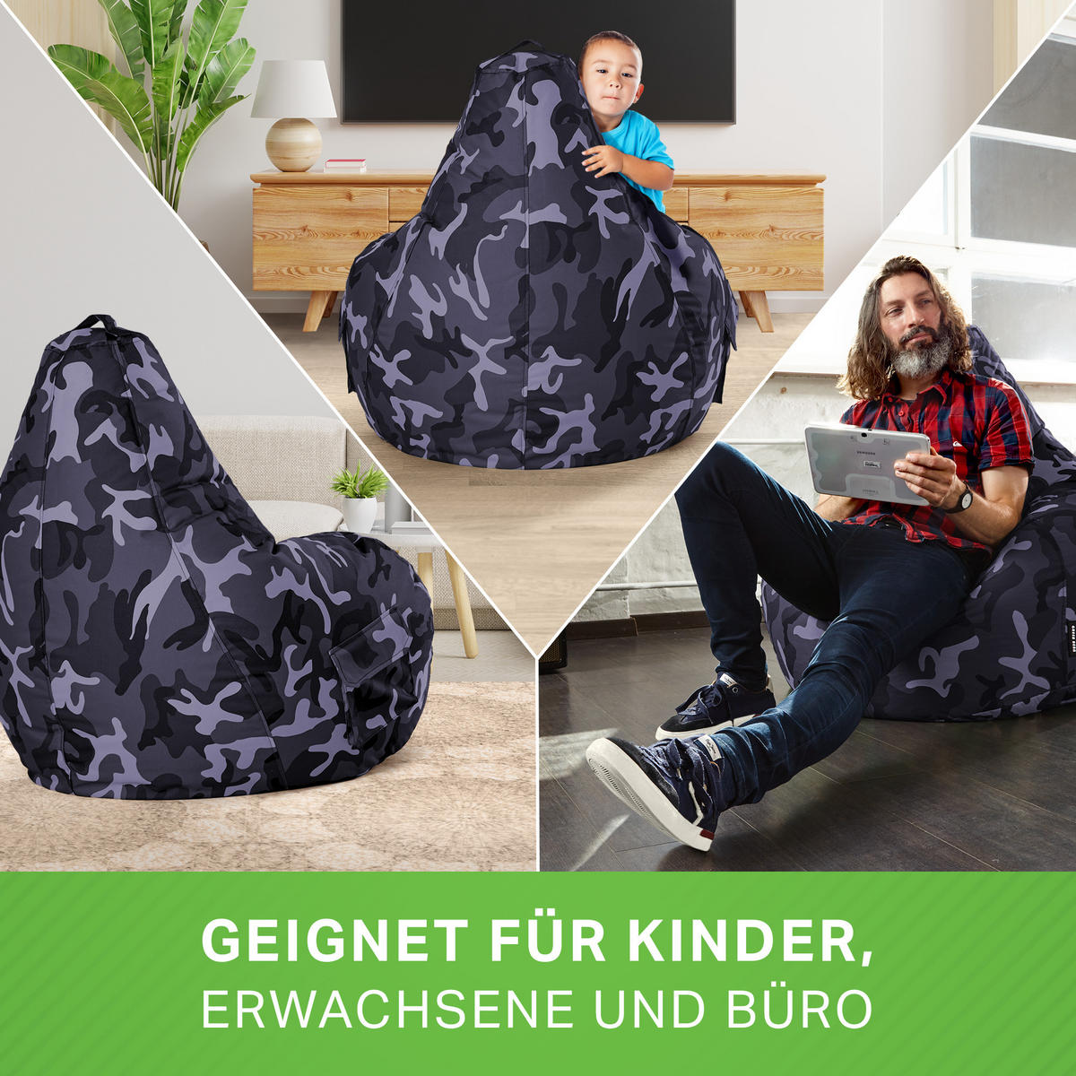 SITZSACK Lounge Chair "Cozy" 80x70x90cm - Multicolor, Textil (70/90/80cm) - Green Bean