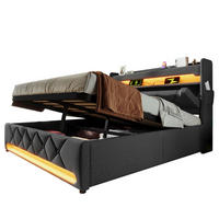 BETT mit LED und Stauraum 160x200 cm Leinen Grau - Grau, Metall (160/200cm) - Meubliv