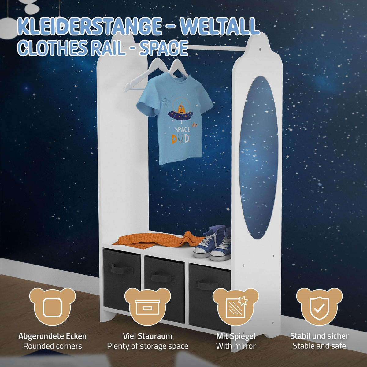 KINDERGARDEROBE - Weiß, Holzwerkstoff (30/115/63cm) - Joyz