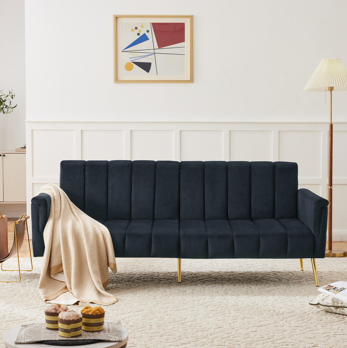 SCHLAFSOFA, Samt mit verstellbarer Rückenlehne & Armlehnen, 183/76/75 cm, Schwarz - Schwarz, Textil (76/75/183cm) - Redom