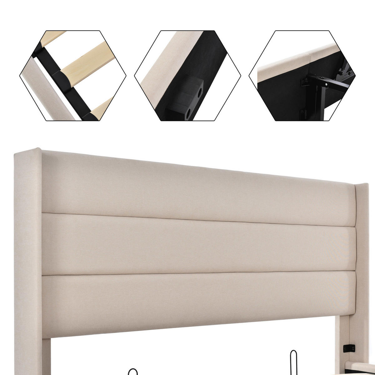 POLSTERBETT 160x200 cm mit Bettkasten, Lattenrost, Beige - Beige, Metall (160/200cm)