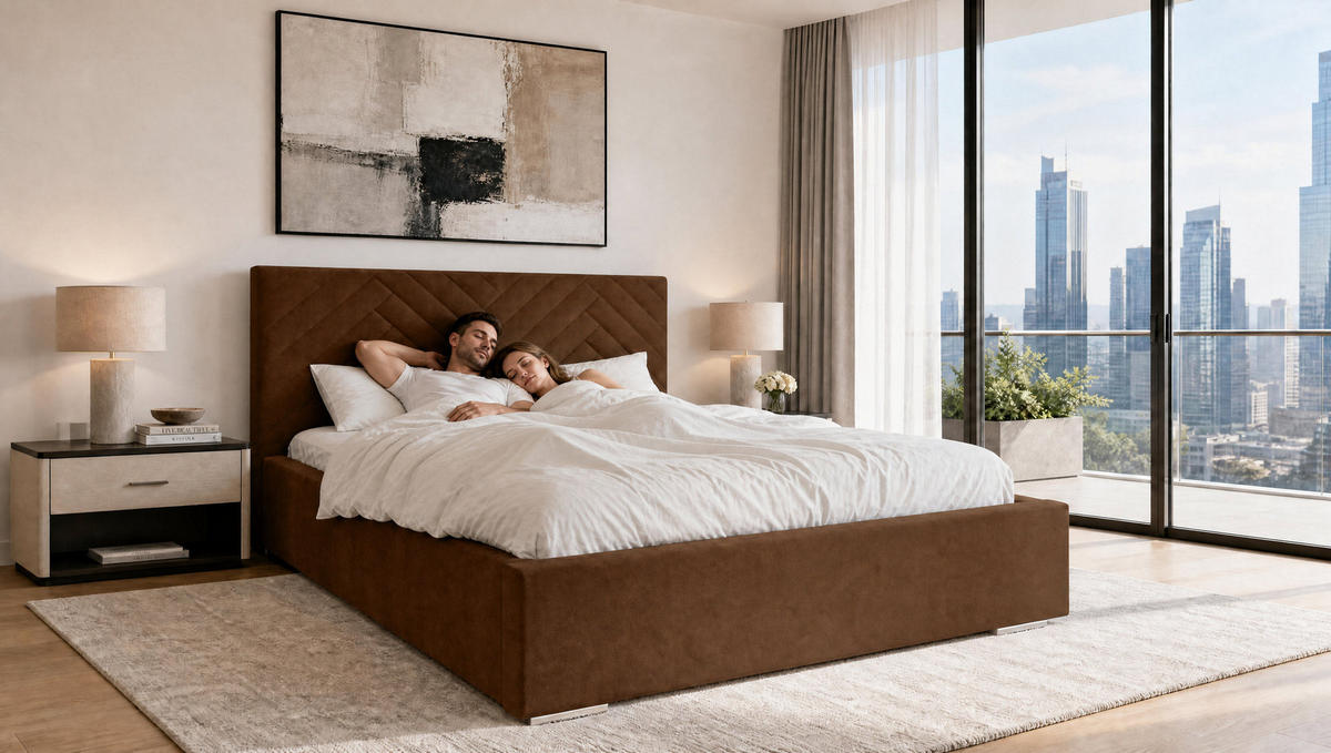 POLSTERBETT 200x200 cm AURA, Doppelbett mit Bettkasten und Lattenrost aus Holz, Velourstoff: Dunkelbraun - Dunkelbraun, Holz/Kunststoff (200/200cm) - Marpur