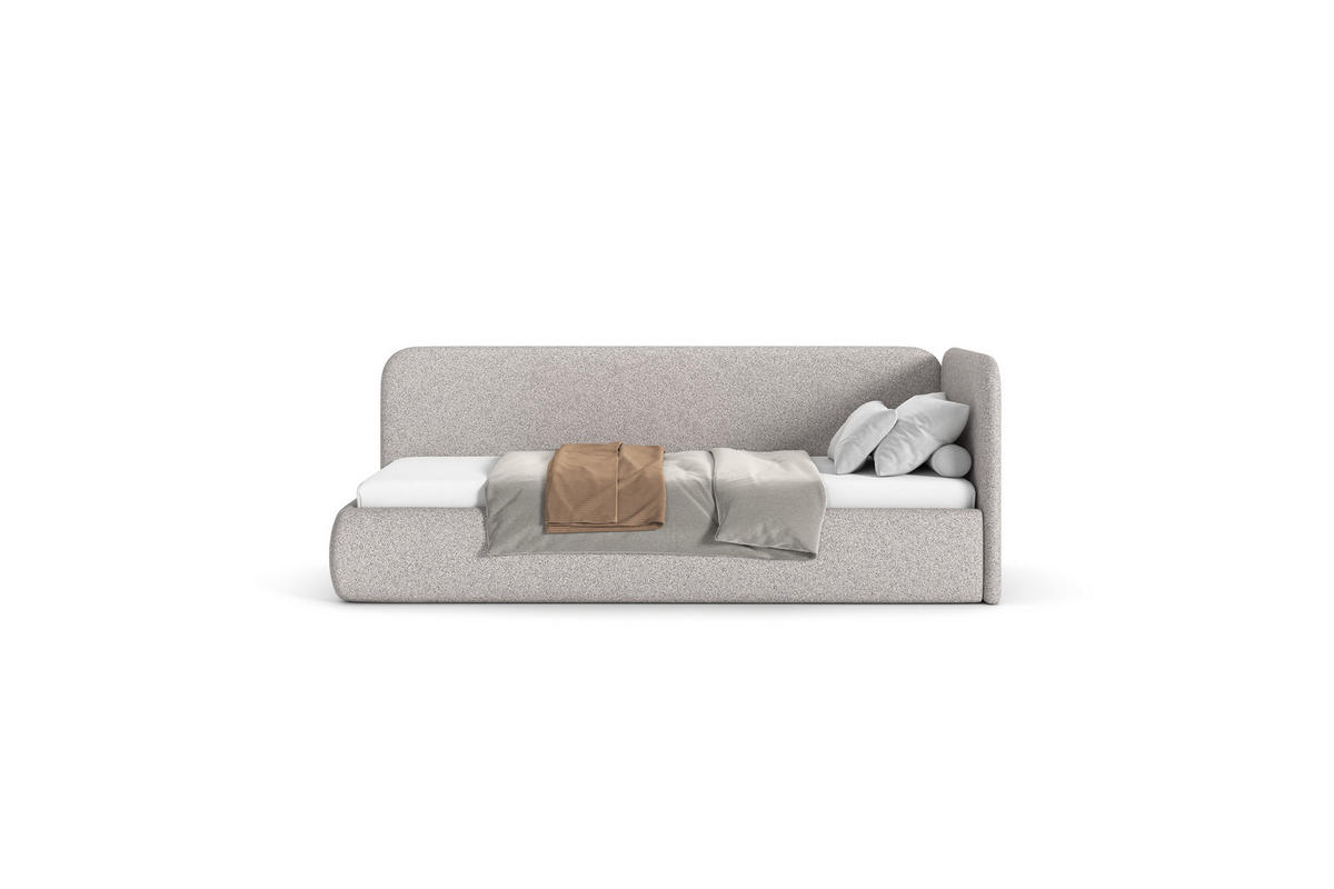 POLSTERBETT BAO mit Bettkasten, Einzelbett, rechts - 90x200 cm - Naturfarben/Grau, Holz/Textil (90/200cm) - mybed.