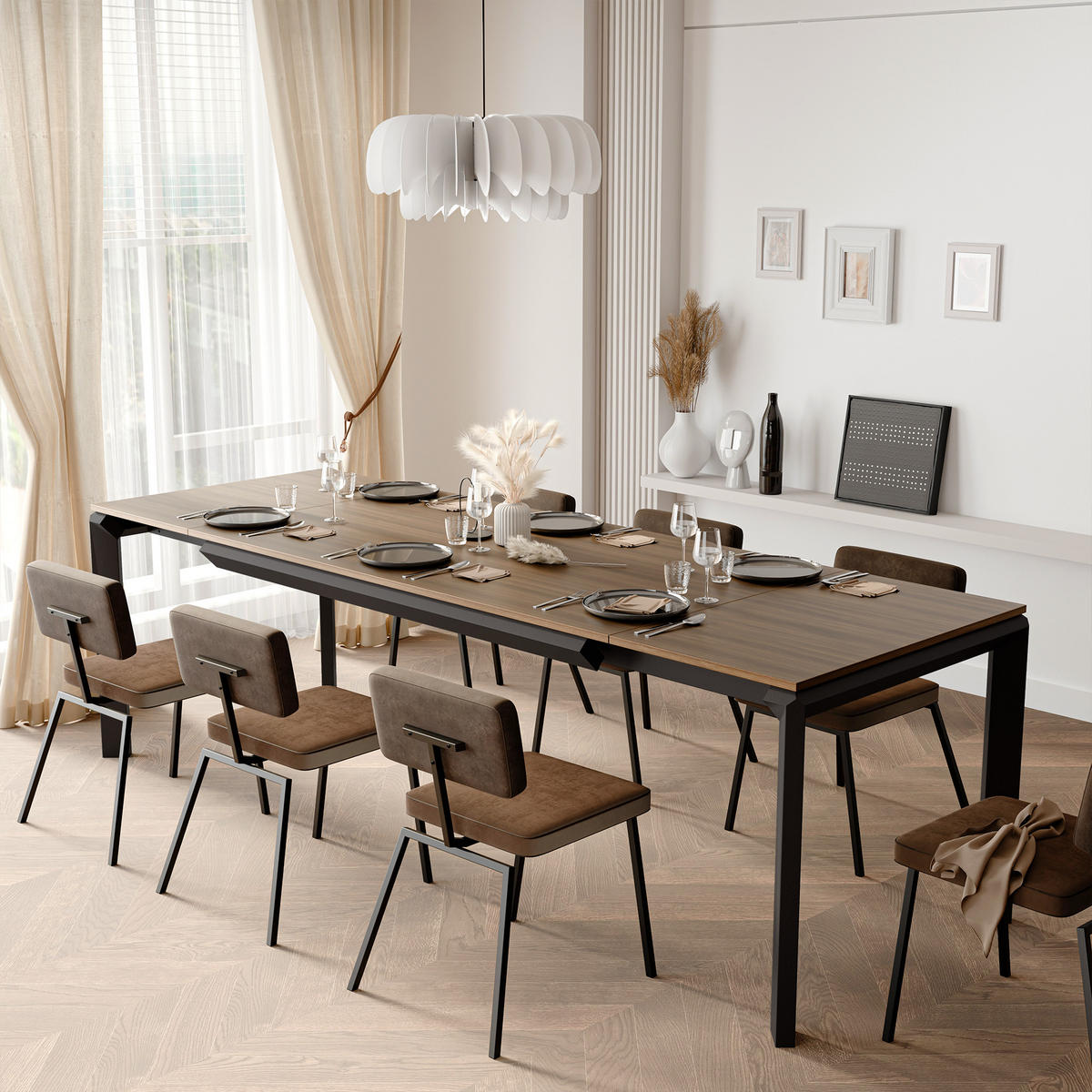 AUSZIEHTISCH FARO 180-270/90/76 cm, Franklin-Nussbaum / Schwarz - Nussbaumfarben/Schwarz, Holzwerkstoff/Metall (90/180/76cm) - Idohome