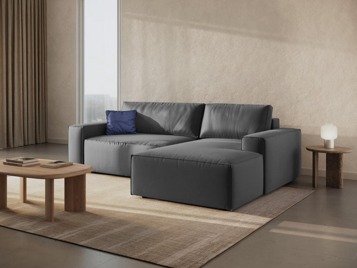 ECKSOFA ausklappbar rechts mit Container Jodie aus Samt grau 3 Sitzplätze - Grau, Textil (151/246cm) - Micadoni