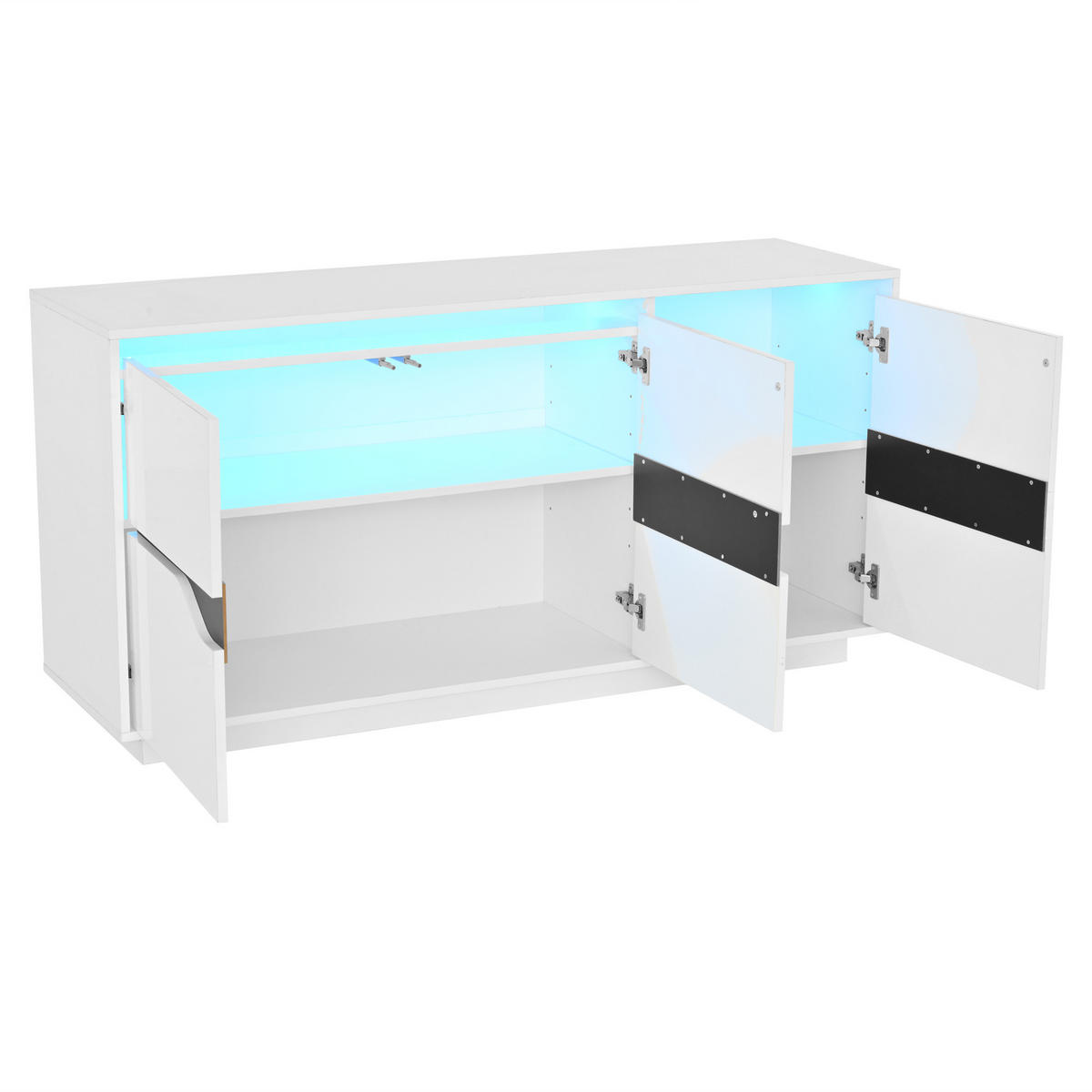 SIDEBOARD DE-37778 mit LED-Beleuchtung und 3 Türen Weiß - Weiß, Holzwerkstoff (140/70/40cm) - ComfortXL