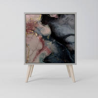 SIDEBOARD GILDED SWIRLS, Grau, 57,5x42x77,5 cm, Schräge Buchenholzfüße - Buchefarben/Multicolor, Holzwerkstoff/Buchenholz (57.5/77.5/42cm) - SpaceRebels