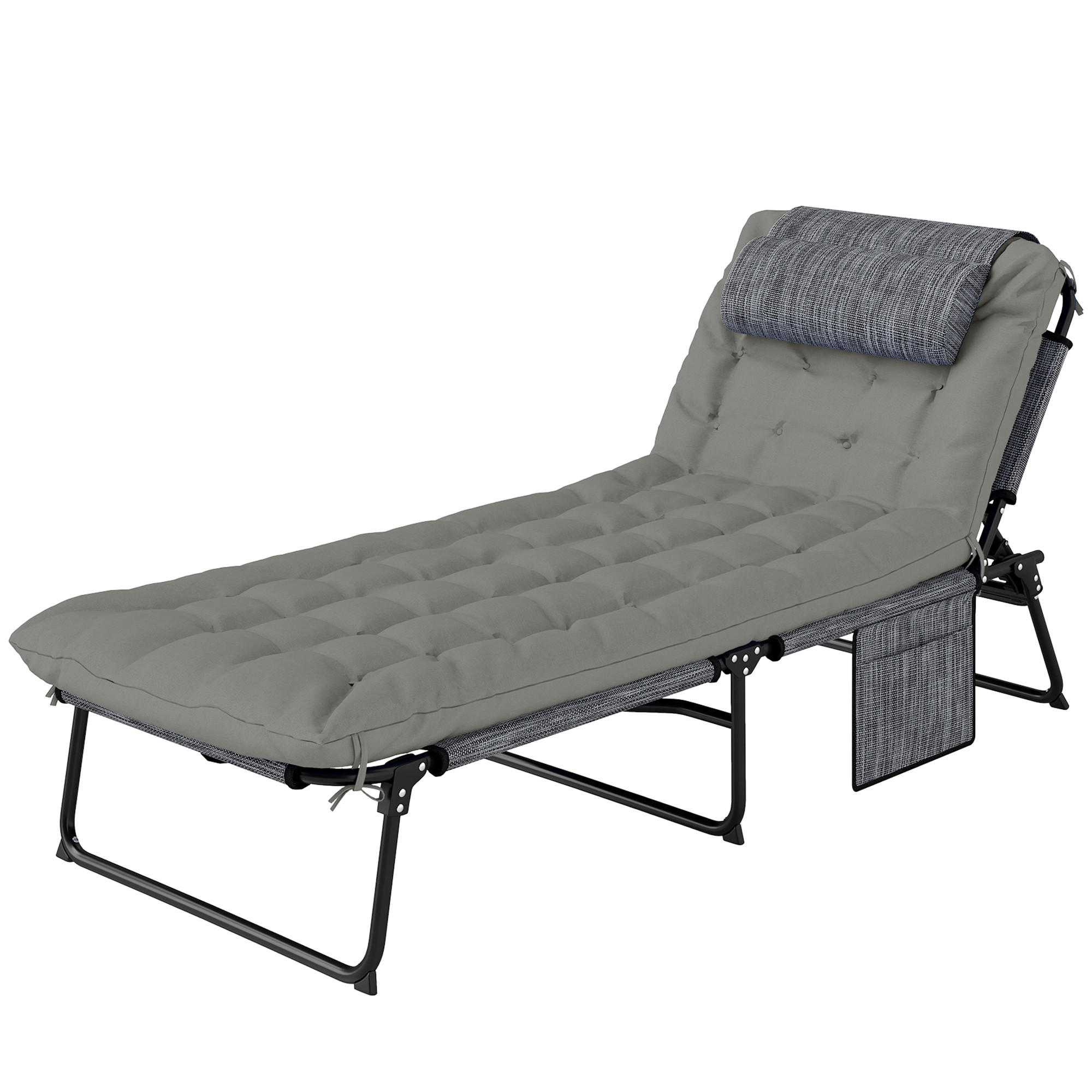 CAMPINGLIEGE, Klappbett mit Kopfkissen, verstellbarem Rückenlehne, Stahl, Grau - Grau, Metall (189/33/68cm) - Outsunny
