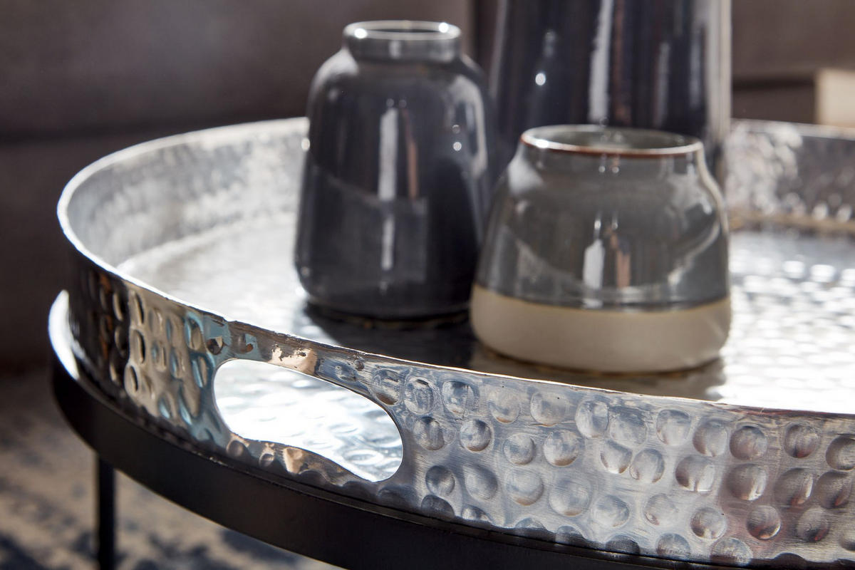 COUCHTISCH 2er Set Aluminium Hammerschlag Handgefertigt, Silber 56x56x33 cm - Silberfarben/Schwarz, Metall (56/56/33cm) - KADIMA DESIGN