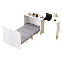 SCHRANKBETT 90/200 cm in Weiß mit drehbarem Schreibtisch, Rollen und Matratze - Weiß, Holzwerkstoff/Metall (90/200cm) - WISHDOR