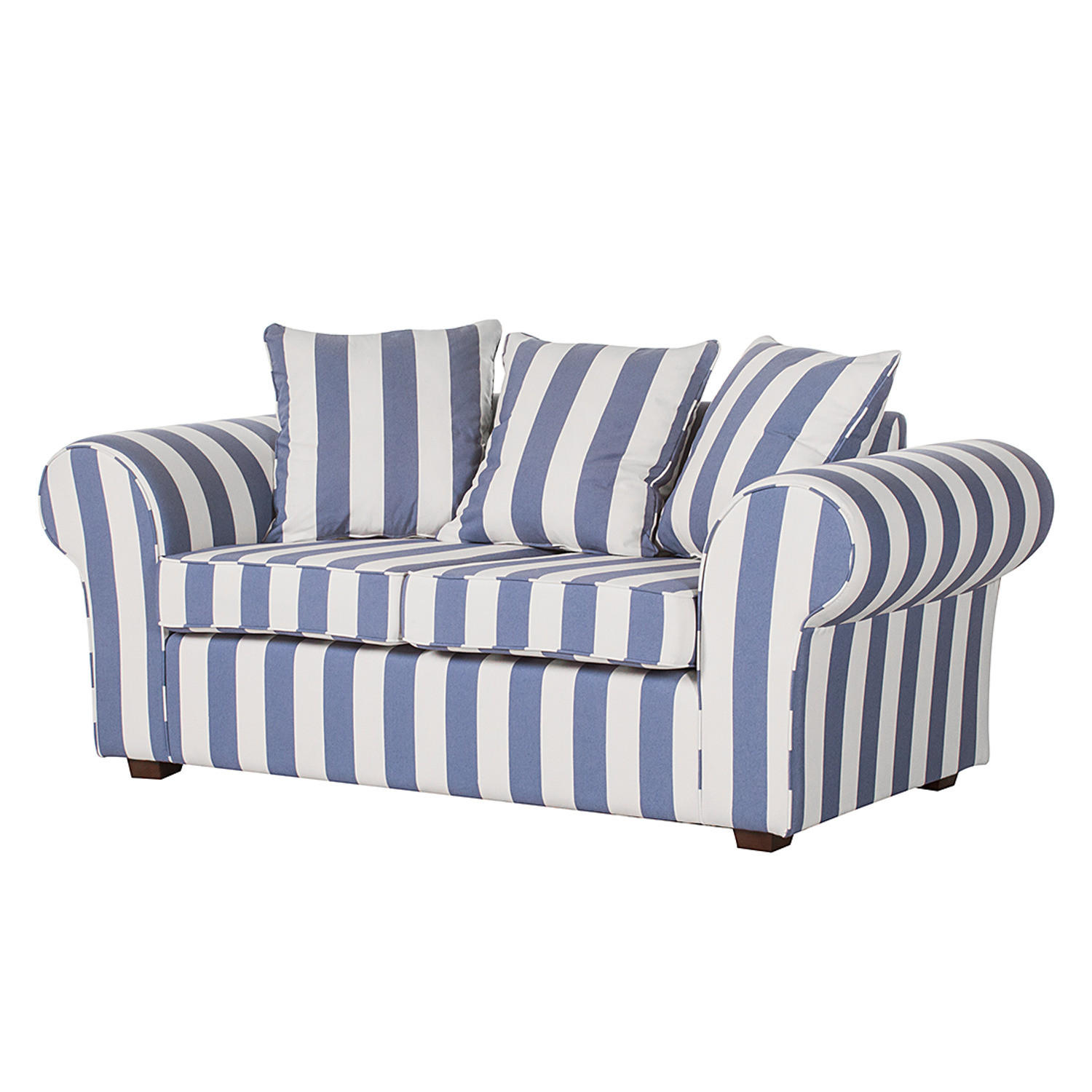 2-SITZER SOFA - Webstoff - gestreift - Blau/Dunkelbraun, Buchenholz/Textil (187/88/88cm) - home24