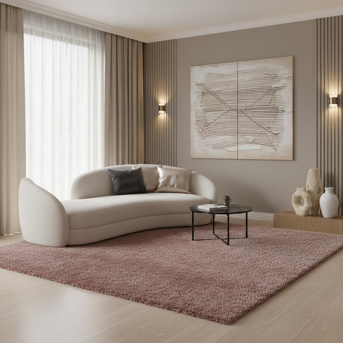 TEPPICH Hochflor Shaggy Uni Style Polypropylen Wohnzimmer Rosa Rechteckig 280x370 - Rosa, Textil (280/370cm) - KADIMA DESIGN