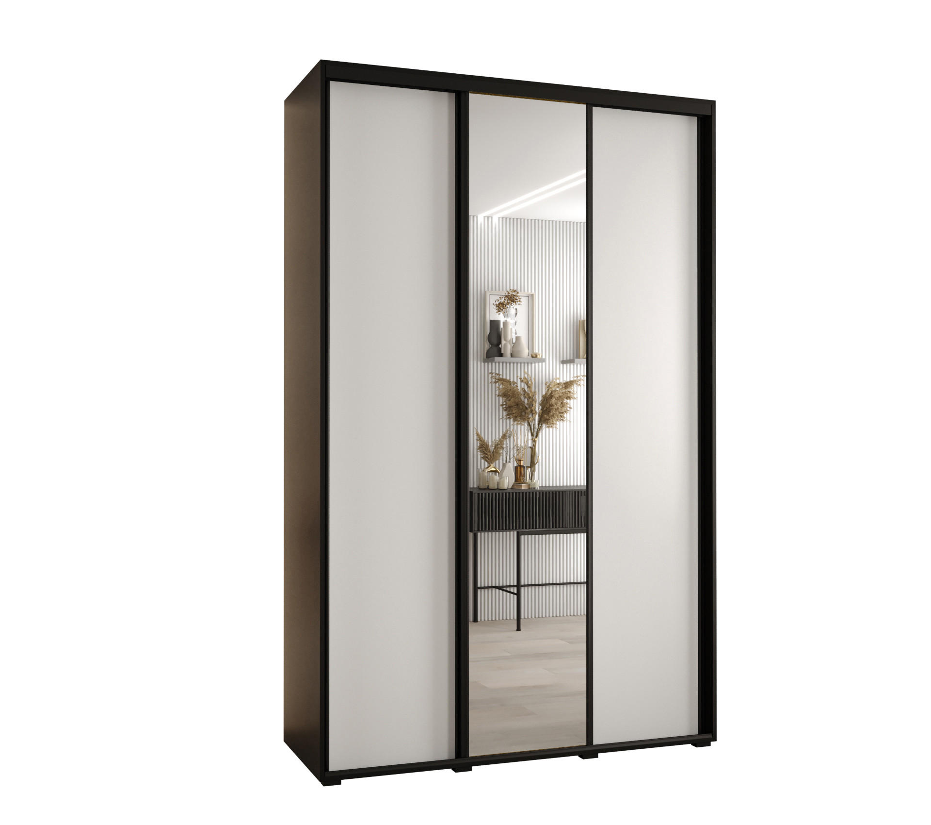Abiks Möbel Schwebetürenschrank Schwarz, Weiß, Schwarz 160x235x60 cm